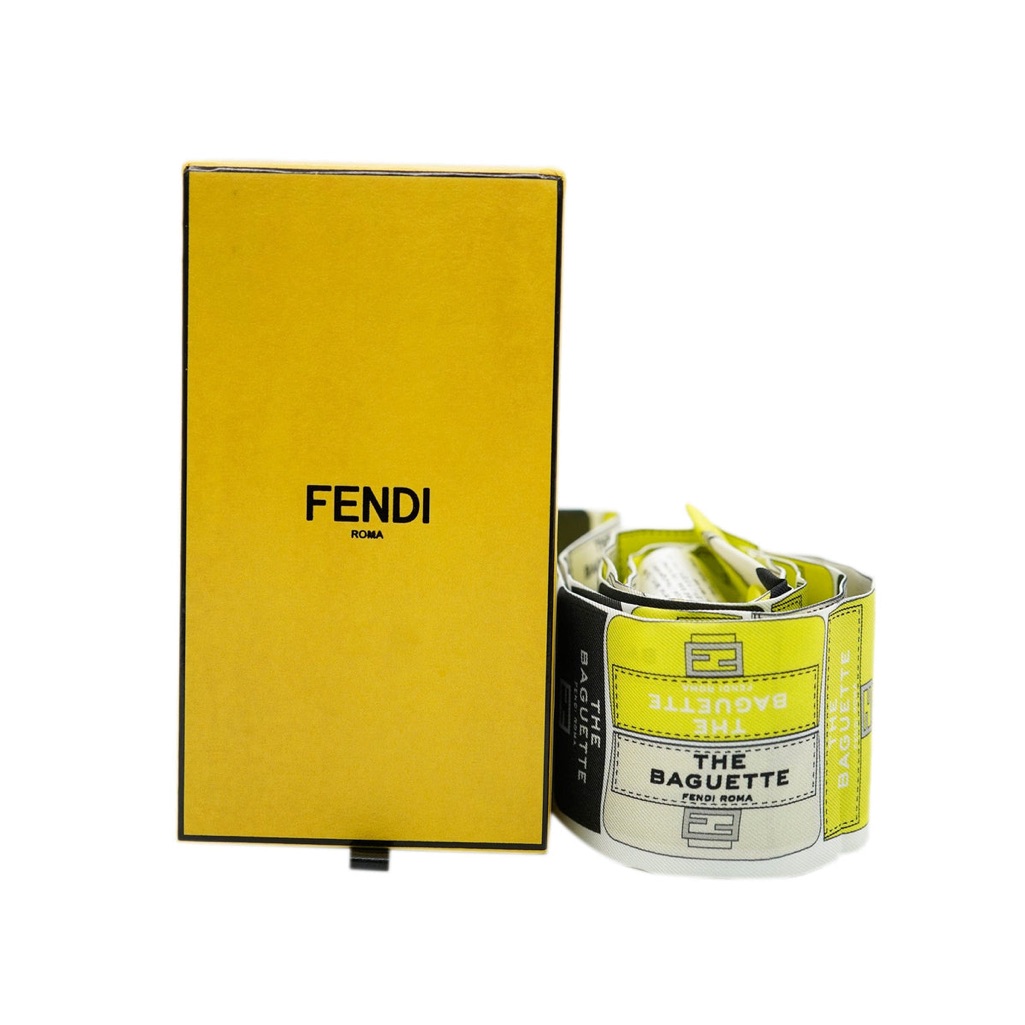 New Fendi Yellow And Black Silk Scarf